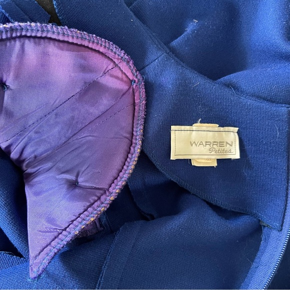 Vintage 80s David Warren Blue Knit Dress Midi Wool Gold Buttons Money ILGWU 10 P - Picture 8 of 10